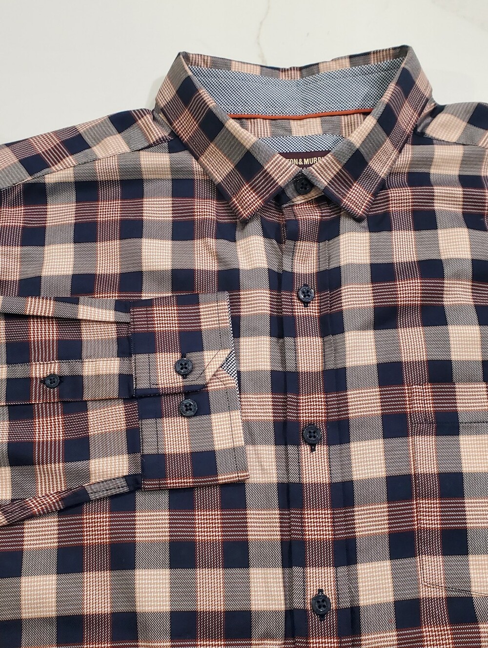 Johnston & Murphy Men's Plaid Shirt XL Contrast Cuff Cotton Business Casual NWOT